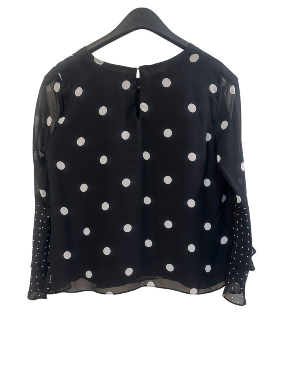 Emma & Olivia Mix Black Polka Dot Chiffon Bell Sleeve Blouse - Size Large - Picture 4 of 10